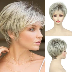 Ladies Short Nature Blonde Synthetic Wig Pixie Cut Wig With Bang For Women Daily Party Use Heat Resistant Fiber