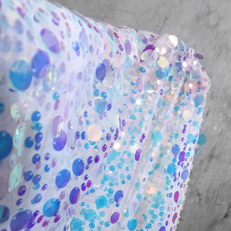 

1-ярдовая зашифрованная переливающаяся лазерная рыбья чешуя, кружевная ткань с блестками, дизайнерская градиентная переливающаяся кружевная свадебная сетка, шитье платья