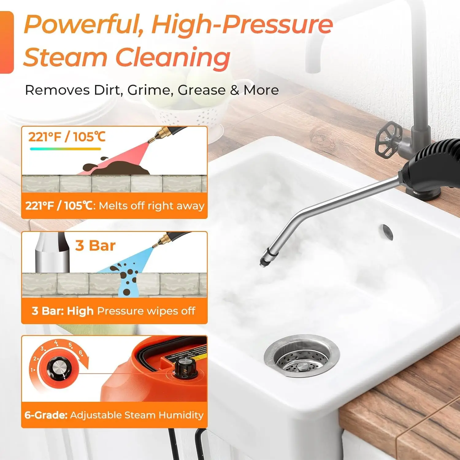 ارتفاع درجة الحرارة آلة التنظيف بالبخار المنزلية المطبخ مكيف الهواء المطبخ غطاء فوق البوتاجاز لإخراج الأدخنة بقع الزيت تنظيف الحمام