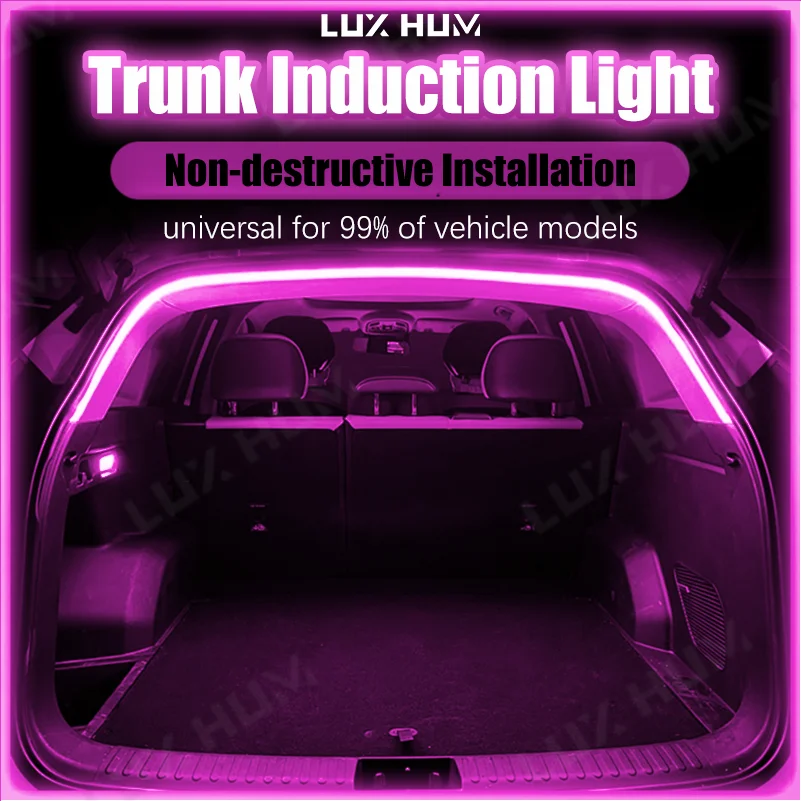 Car Trunk Led Light 200cm/400cm Hidden Flexible Light Strip Automatic On/Off Non-Destructive Installation Universal for 12V/24V
