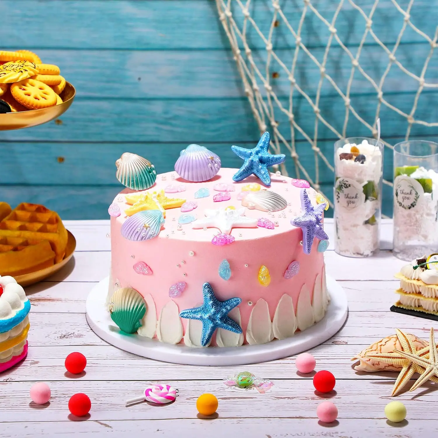 8 Stück Meerjungfrauen-Muscheln-Stern-Kuchendekorationen, Meerjungfrauen-Motiv für Geburtstagskuchen, Babyparty- und Hochzeits-Cupcake-Topper – Detail 8