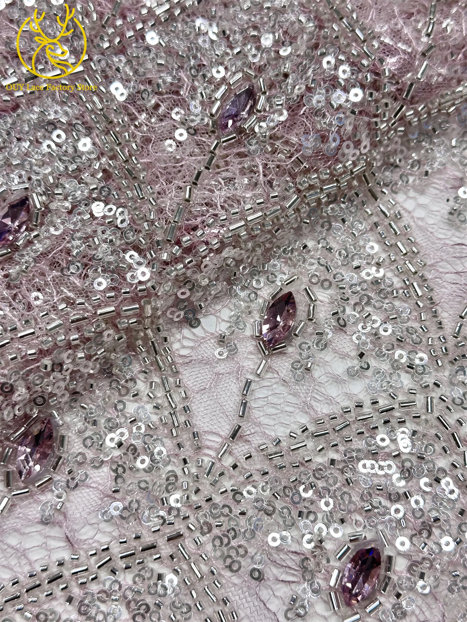 Hochwertiger Österreichischer Diamant-Stein-Spitzenstoff 2026 Afrikanischer Perlen-Pailletten-Spitzenstoff Nigerianische Spitze für Brautkleider und Hochzeitskleider – Detail 18