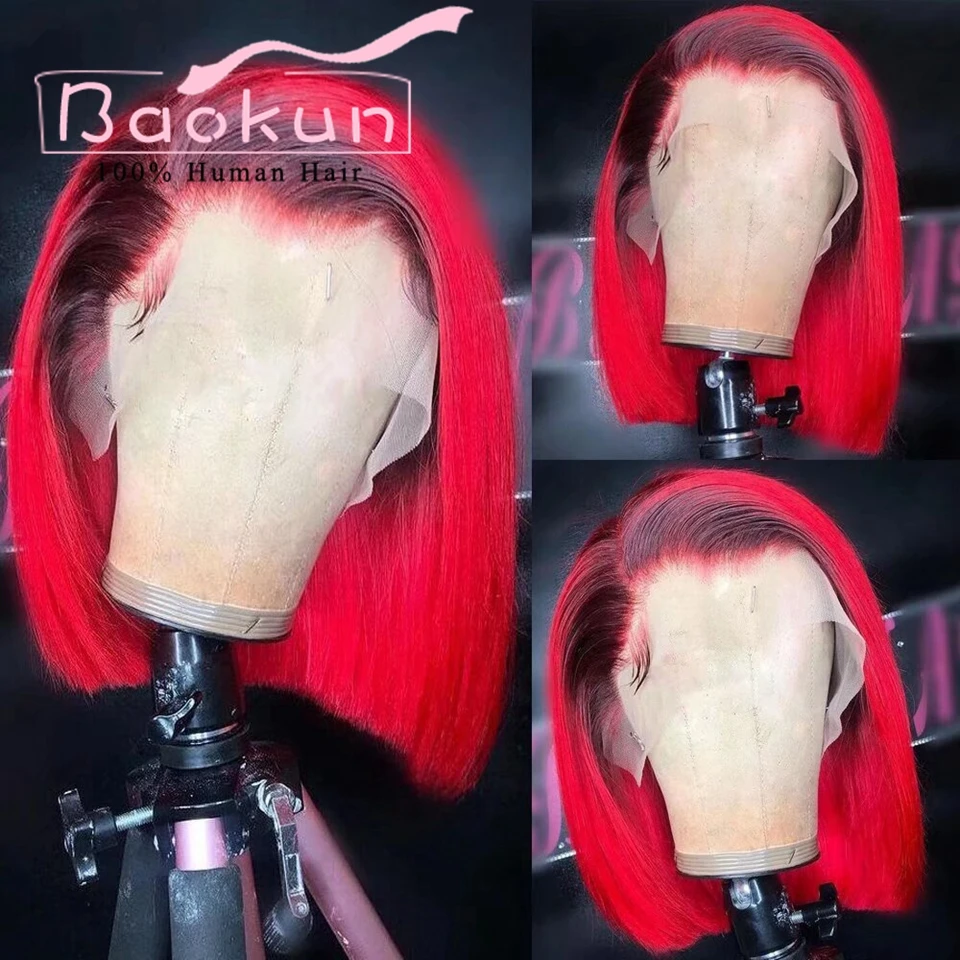 13x4 Pink Red Short Bob Wig Lace Front Human Hair Wigs Transparent 13x6 HD Lace Frontal Wig Ombre 613 Human Hair Wigs For Women