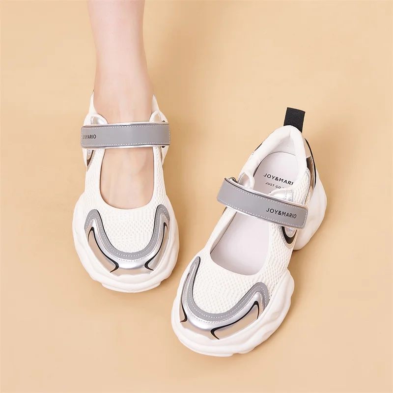 

J&M Fashion Women Sneakers Casual Shoes Lady Breathable 5cm Platforms Summer Sandals Slip-on Shoes Walking Sports White Shoes