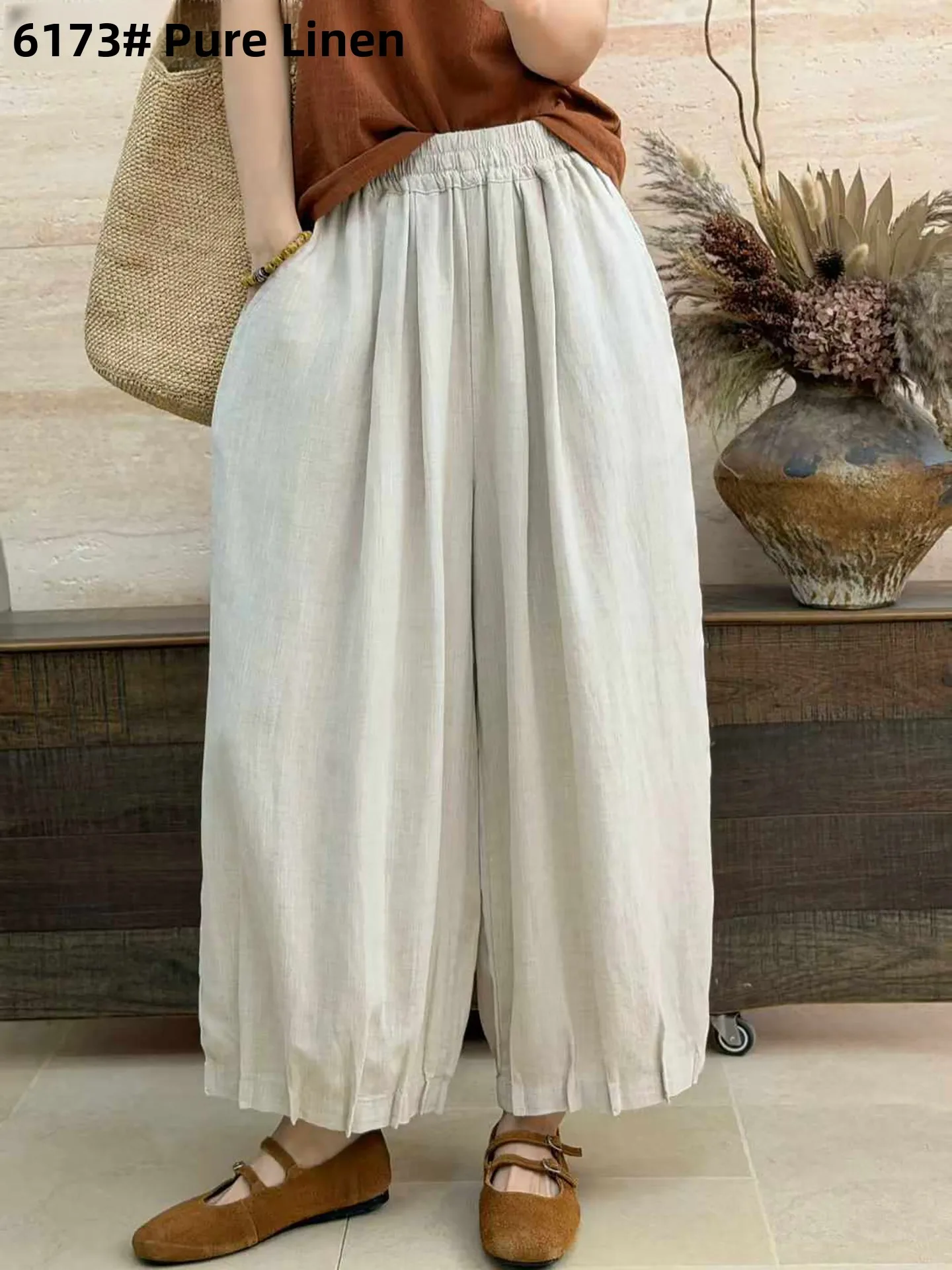 

Casual Loose Wide Leg Pants Women's plus Size Pure Linen Material Artistic Style Summer New Fashion Breathable Comfortable