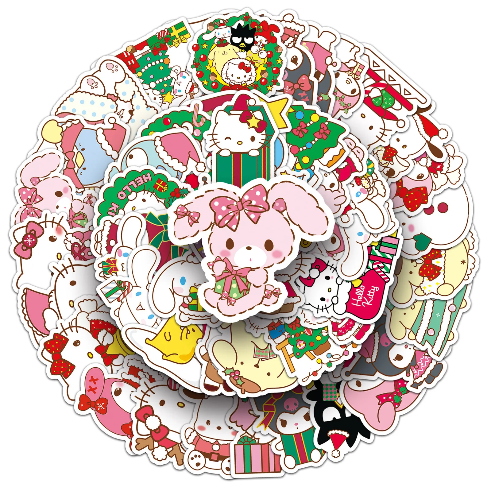 10/50PCS Kawaii Christmas Sanrio Stickers Funny Hello Kitty Cartoon Decals DIY Phone Helmet Notebook Stationery Sticker Kids Toy