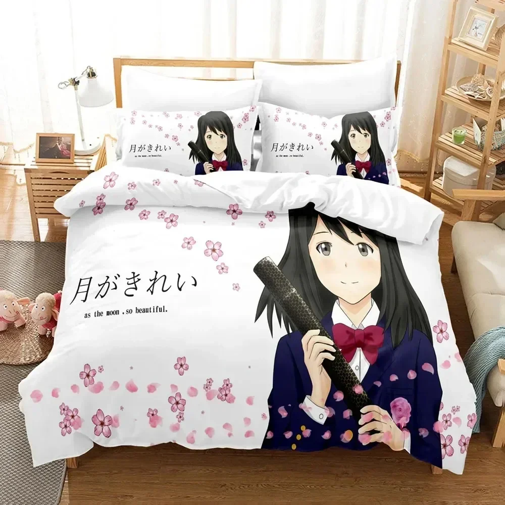 3d Anime As the moon, so beautiful Bedding Set Printed With Pillowcase Bed Duvet Cover Soft Single Double Queen Super King Size