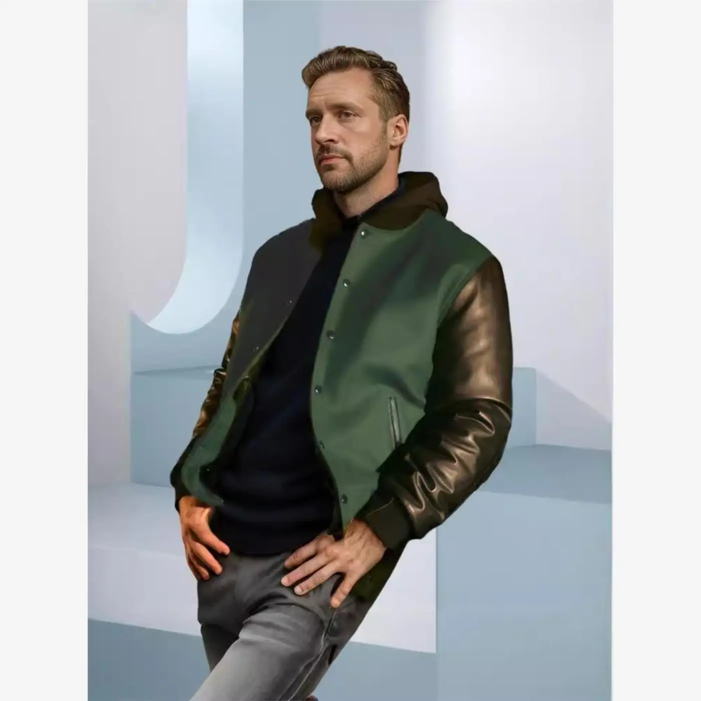 

Briti Mens High End PU Leather Sve Patchwork Flight Jaet Single Button Autumn Winter Men's Faion Slim Fit Youth Coat