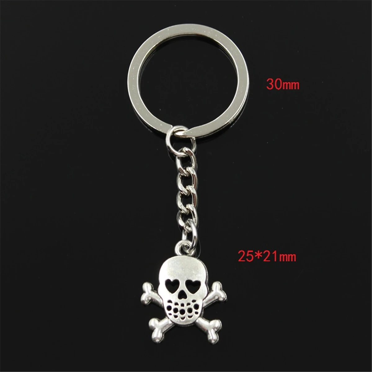 New Fashion Keychain 25x21mm Skull Skeleton Bone Dangerous Sign Pendants DIY Men Silver Color Car Key Chain Ring Holder For Gift