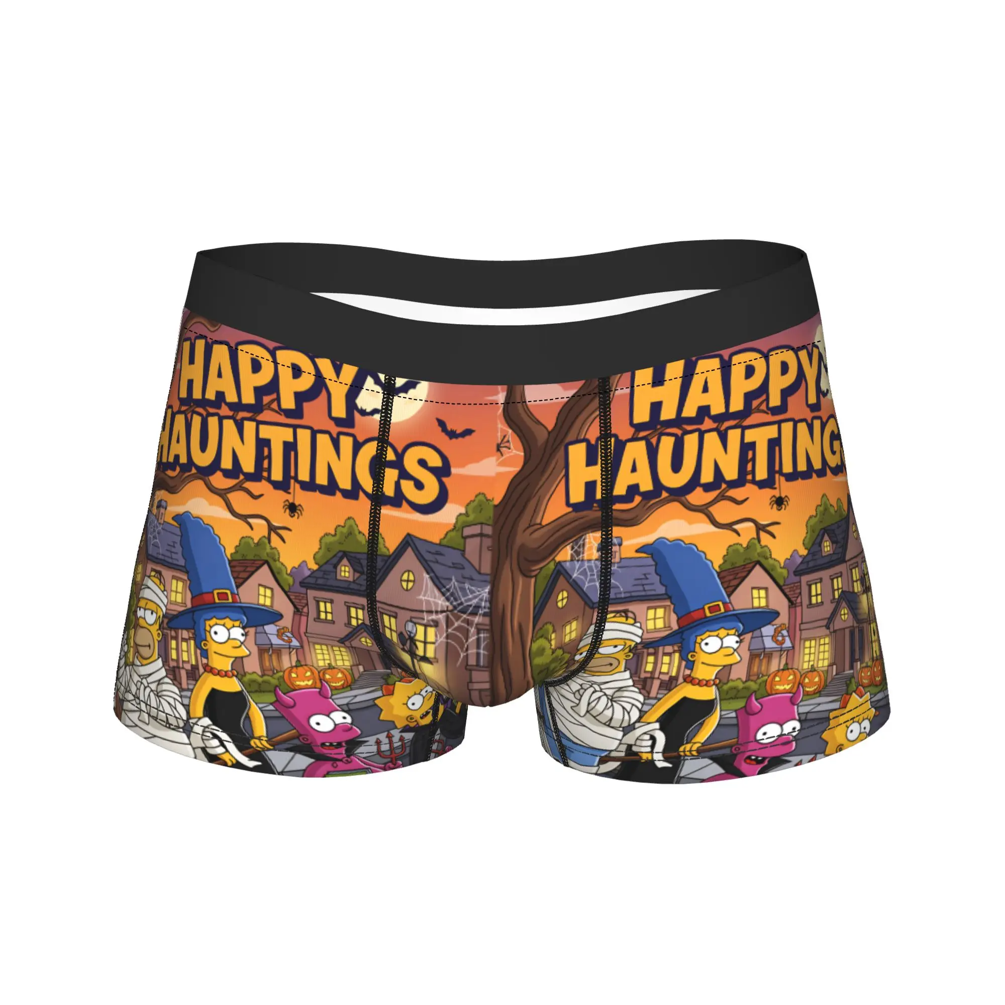 Funny S-Simpsons Happy Hauntings Halloween Scene Underwear Soft Trend Underpants Shorts Briefs For Male 3D Pouch Plus Size Trunk