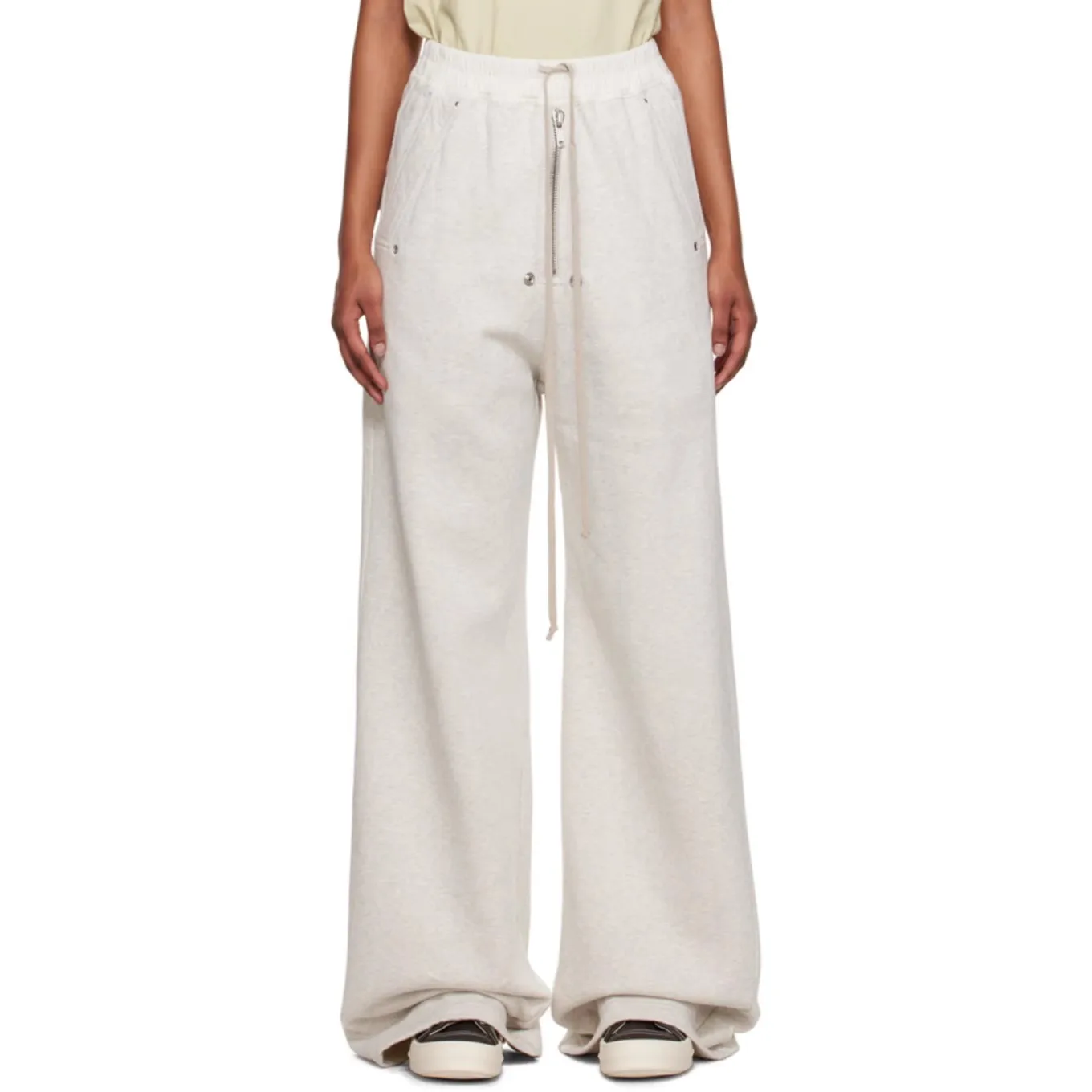Dark Girl RO High Street Women's Drawstring Loose Wide Leg Floor Dragging Sports Pants Grey Zipper Door Placket Casual Pants