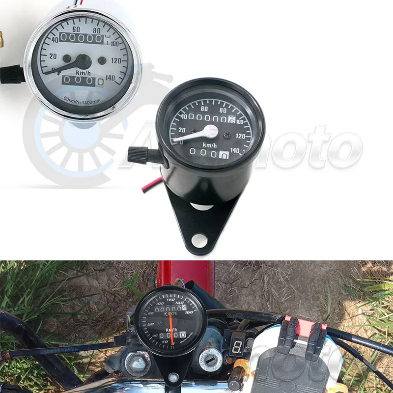 Universal Motorcycle Speedometer 12V Odometer Gauge Speed Meter LED Tachometer Indicator Retro Dual Meter Motorbike Accessories