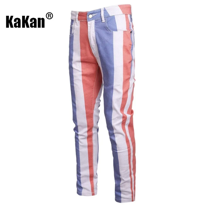 

Kakan - European and American Men's Digital Printed Color Stripe Stretch Long Jeans, Original Fashionable and Personalized Jeans