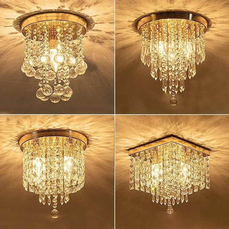 

Modern Surface Mounted Bohemian Style Wood Led Ceiling Lights Luxury Crystal Hall Corridor Porch Balcony Bedroom Light