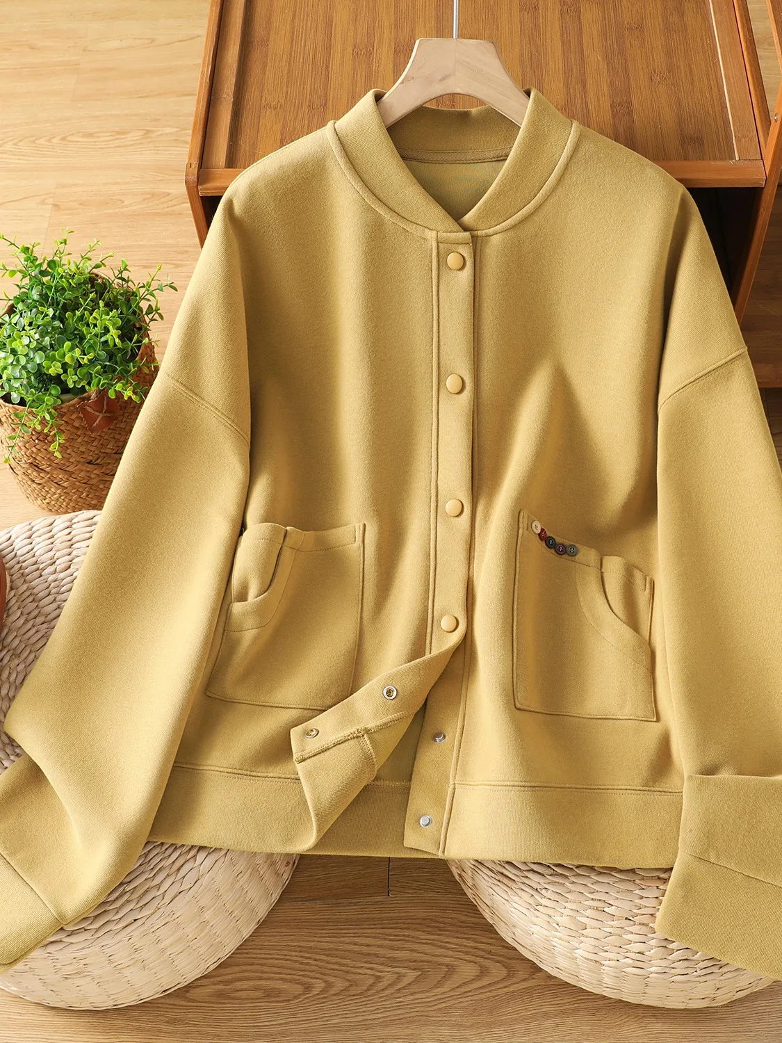 

Модный простой вязаный кардиган из чистого хлопка для женщин: свободный повседневный спортивный бейсбольный топ с эффектом омоложения