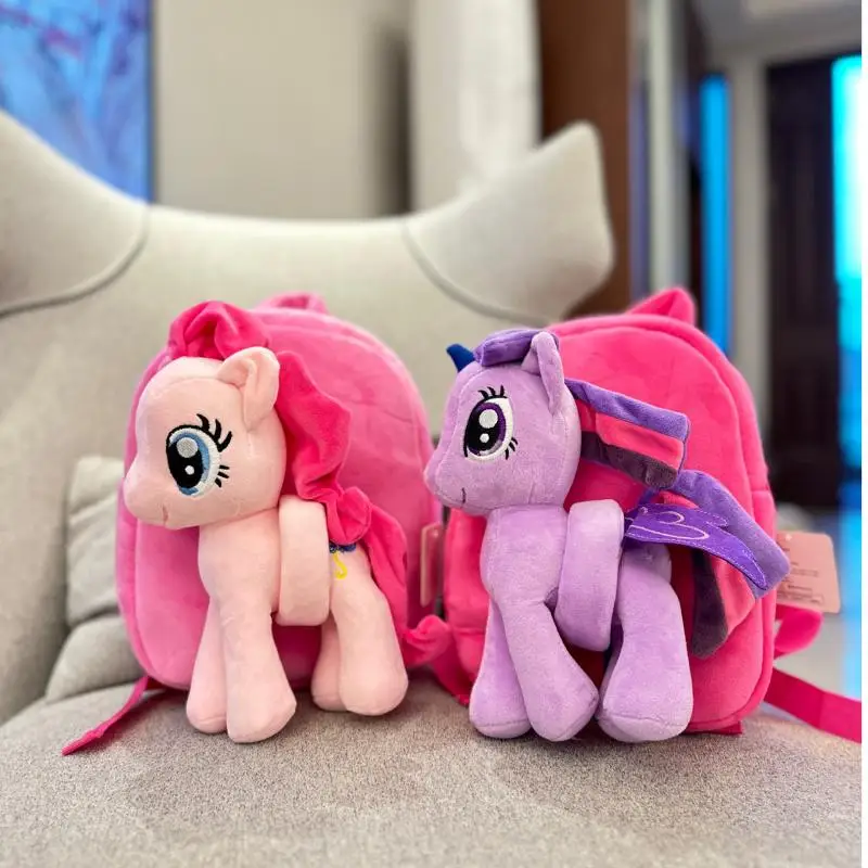 My Little Pony Backpack Anime Cartoon Knapsack Pinkie Pie Removable Plush Doll Shoulder Bag Cute Storage Bag Girl Birthday Gift