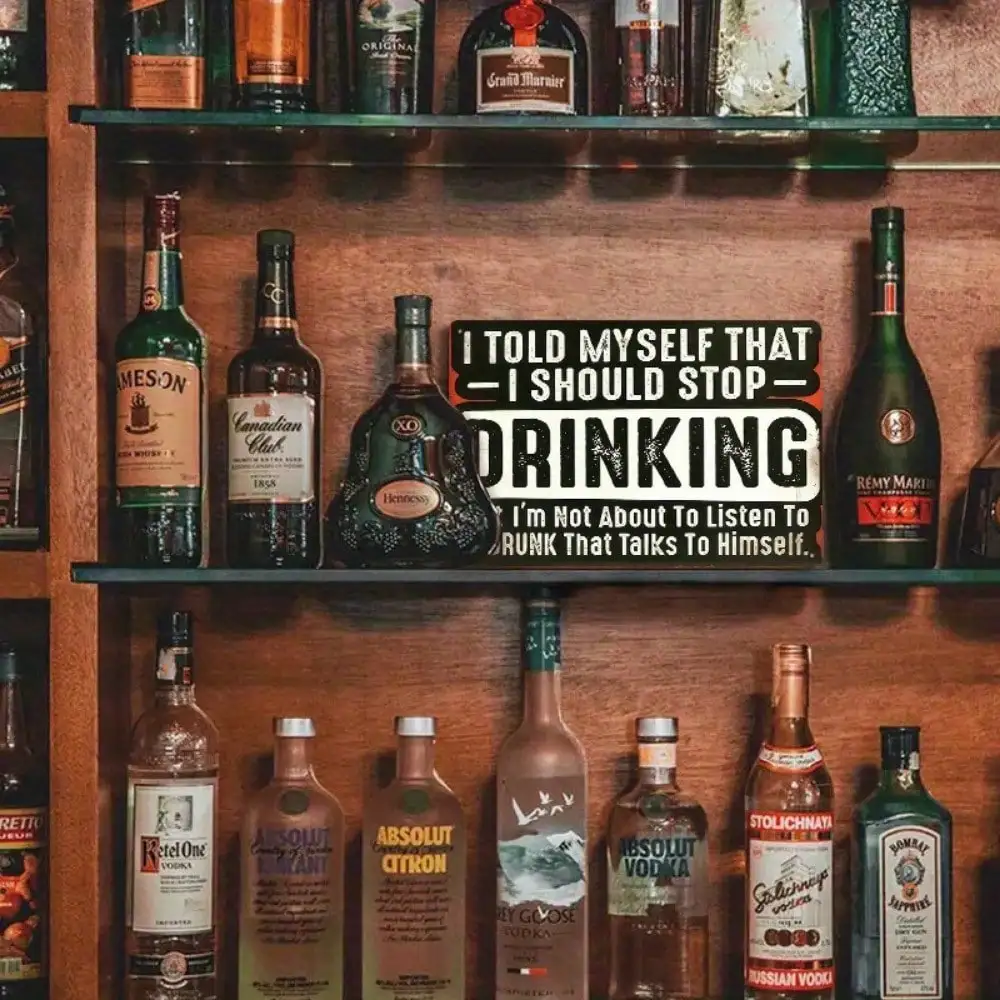 علامة شريط معدنية عتيقة "يتوقف عن الشرب" - ديكور قصدير مضحك بطابع كحولي للمناطق الترفيهية، هدية روح الدعابة #5