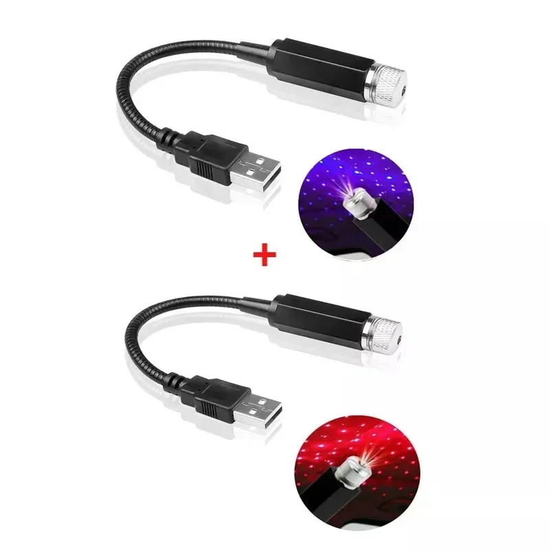 Mini carro LED telhado estrela noite luz projetor, atmosfera galáxia luz, decoração USB, 2pcs