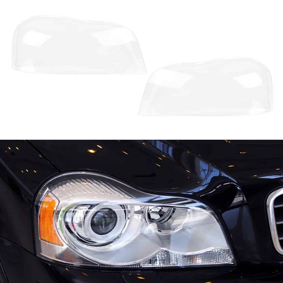 

1 Pair Front Headlight Lens Headlamp Covers Lampshades With Adhesive Tape Fit For Volvo XC90 2004-2013 Transparent Plastic