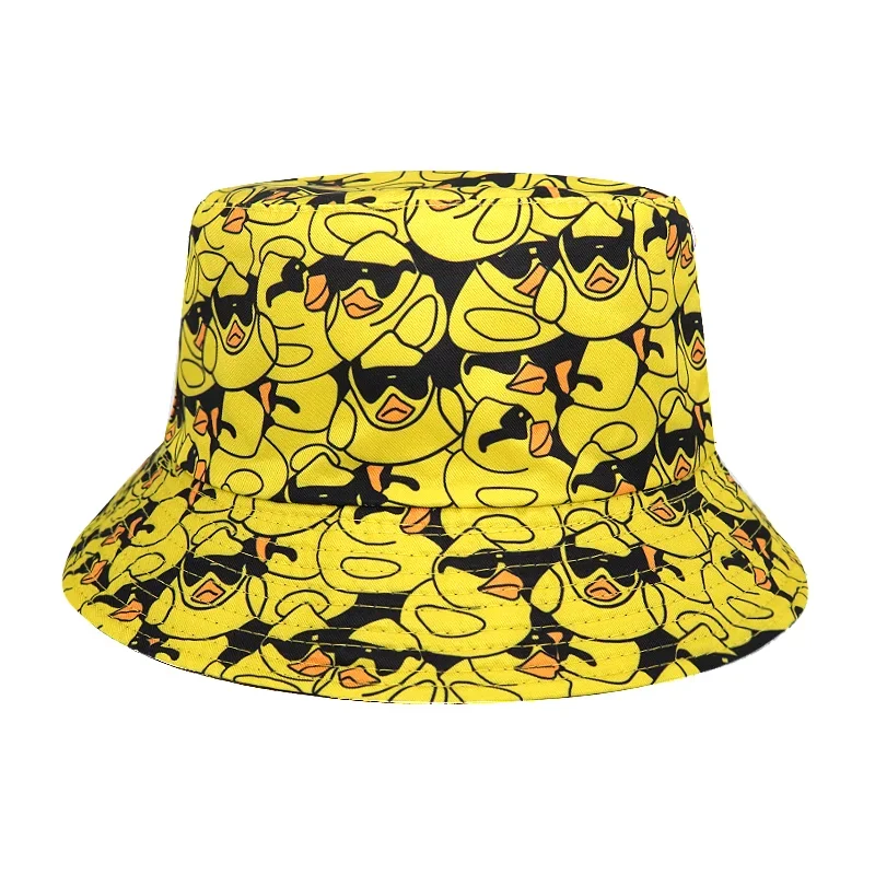 Duck Print Bucket Hats for Men Women Summer Sunshine Fisherman Hat Reversible Outdoor Sunscreen Hip Hop Panama Sun Gorras