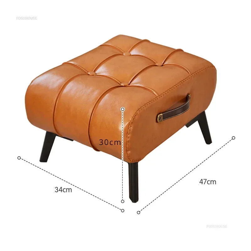 Italian Oil Wax Leather Stool Room Light Luxury Carbon Steel Stool Legs Portable Waterproof Stool Door Shoe Changing Stools