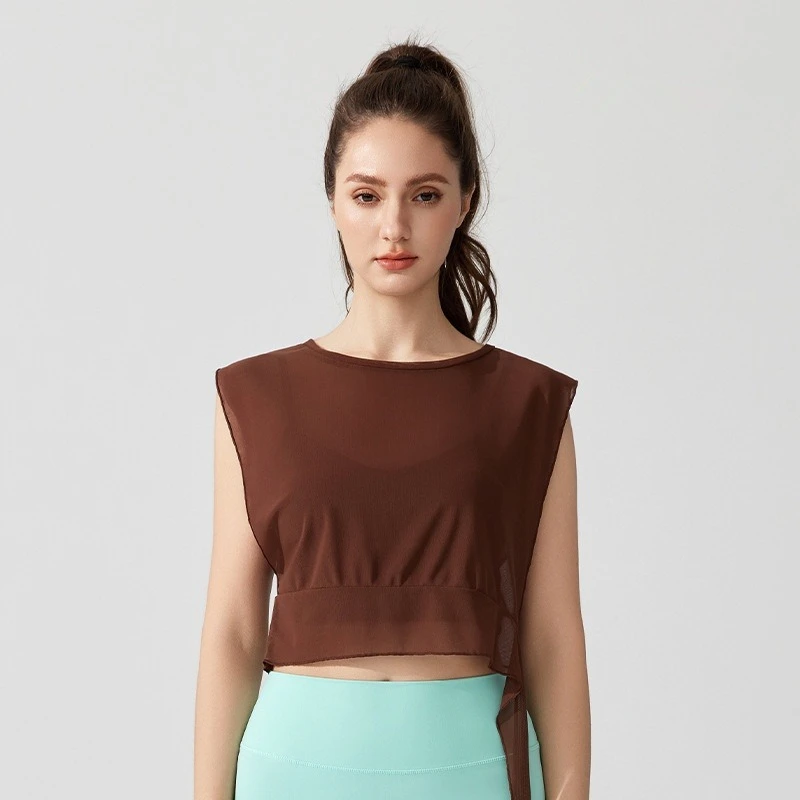 

Women Yoga Shirt Sleeveless T-Shirt Thin Loose Sport Vest Bandage Running Tank Tops Gym Fitness Vest Mesh Breathable Smock Femme