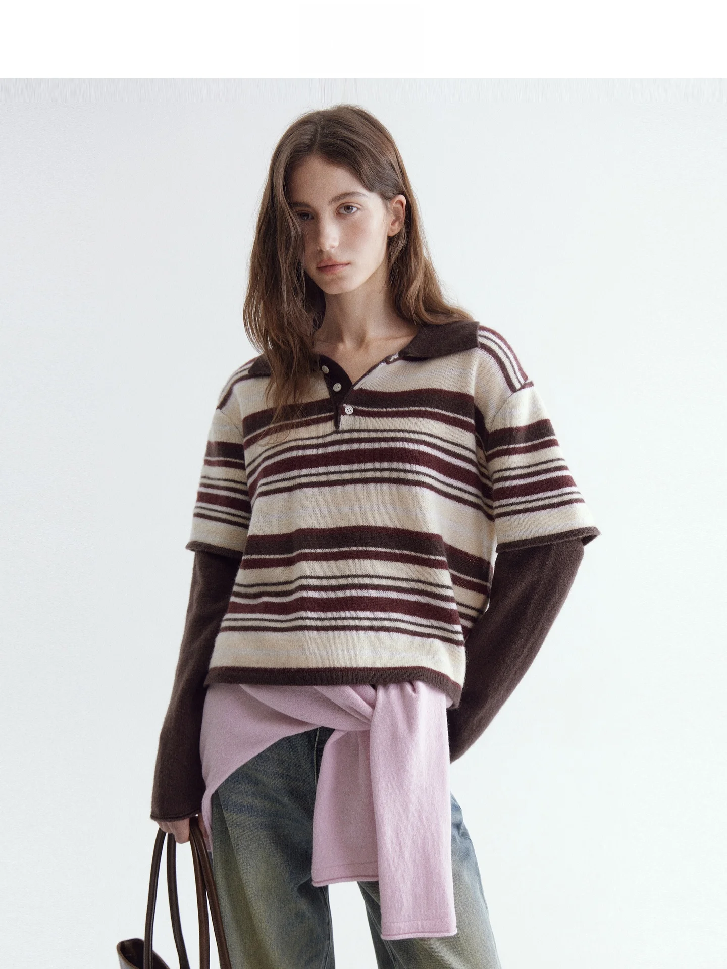 

Fano Vintage Loose Fit Women's Neck Sweater 100% Wool Stripe Color Block Spring Autumn Casual Comfortable Knitwear