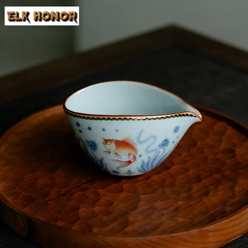 200 مللي أزور رو فرن رسمت باليد إبريق شاي السمك صب الشاي تشا هاي موزع العدالة كوب الشاي الأبيض معرض القدح Teaset لوازم