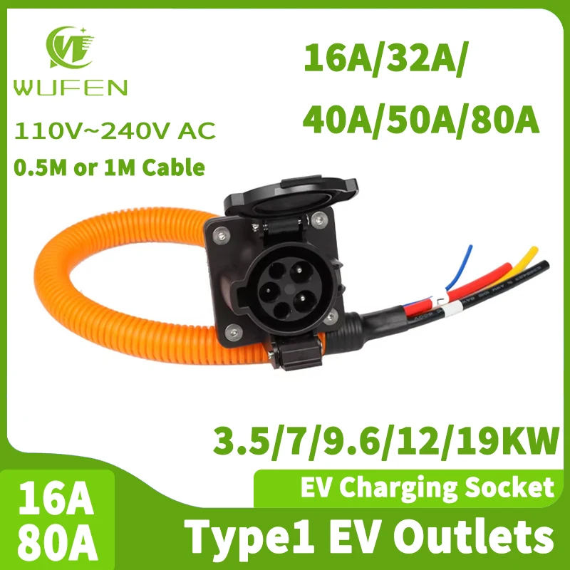 

WUFEN USA EV Charging Device J1772 Socket 32A 40A 50A 80A Car Charger Test Equipment Type 1 Socket 110V~240VEV Charging Socket