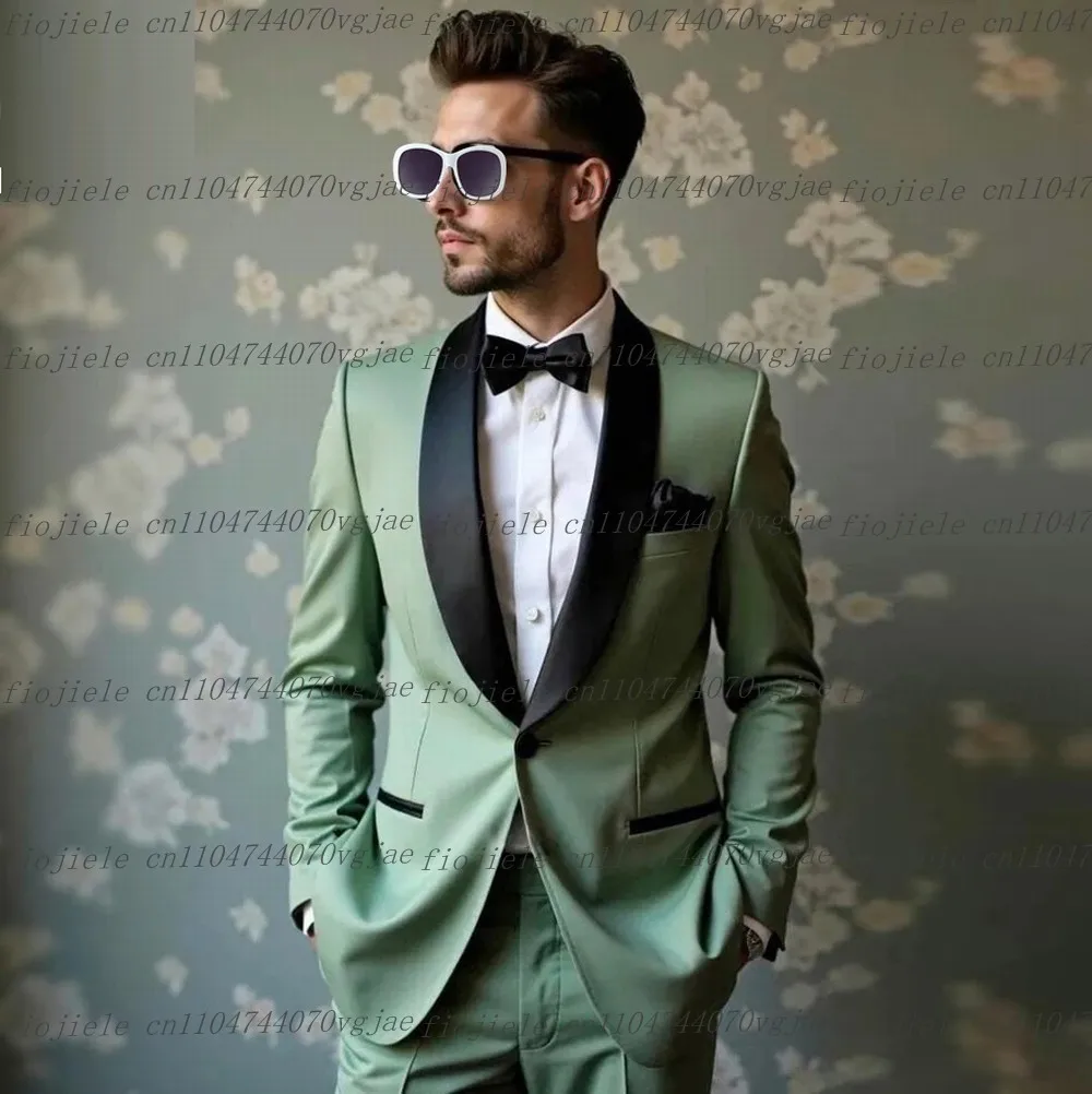 

New Black Collar Mint Green Men Suit Formal Wedding Party Groom Groomsman Business Prom Male Tuxedos 2 Piece Set Jacket Pants