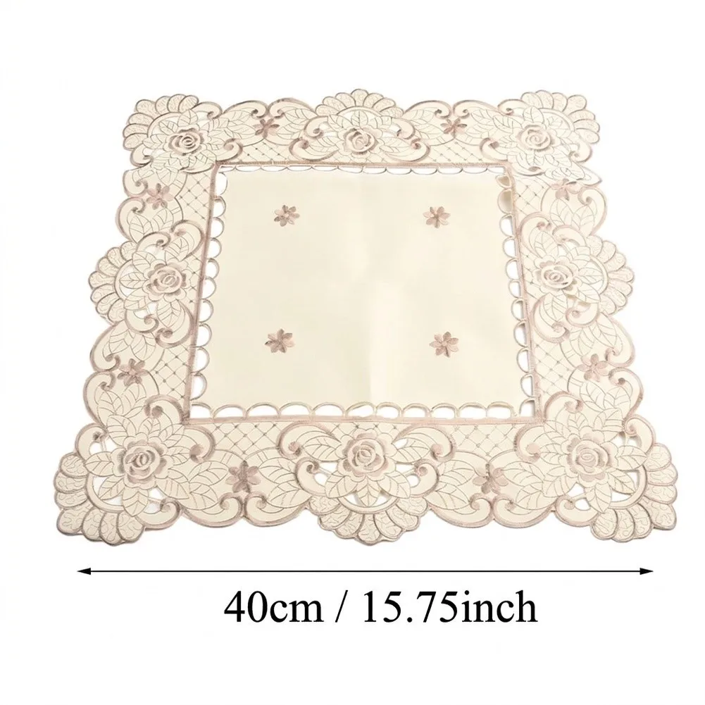 2 Piece Embroidered For Table Cover Square Design with Hollow Lace Trim and Refined Stitching for For Table Decor Application
