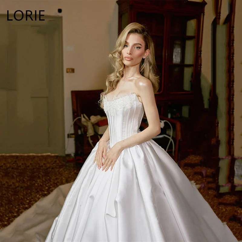 

LORIE A-Line Ivory Wedding Dresses Strapless Lace Bride Prom Gown Sleeveless Floor-Length Draped Bridal Gown 2025 Customized