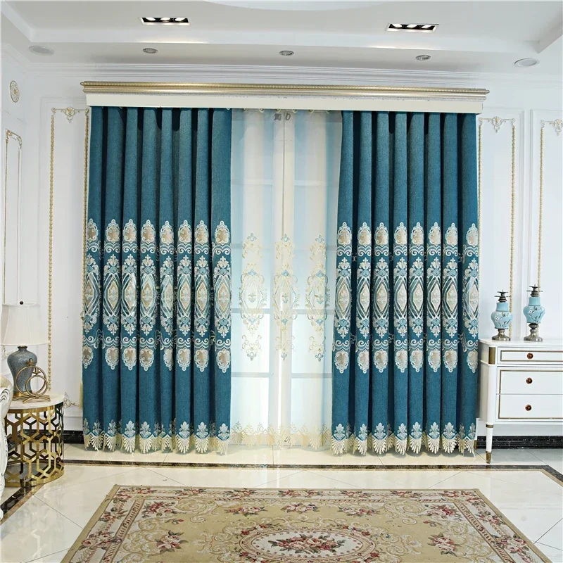 

European Style Luxury Embroidered Curtains High Quality Chenille Partition Blackout Window Curtains for Living Room Kitchen Home