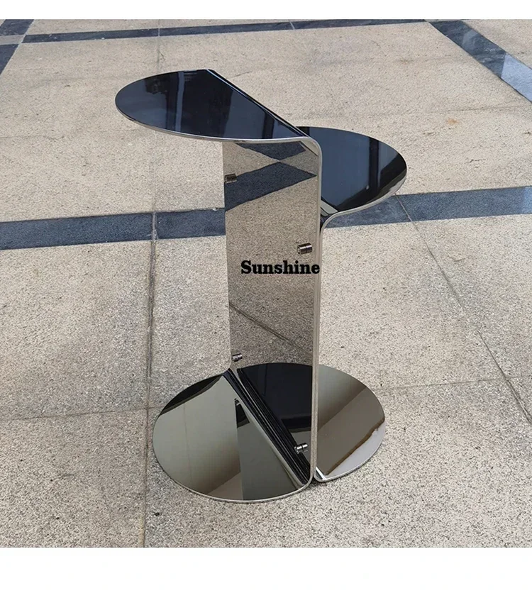

Stainless Steel Side Table, Modern Geometric C-Shaped End Table with Polished Metal Finish, Stylish Furniture for Living Room F