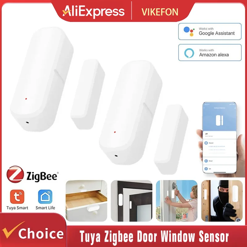 

Датчик двери и окна Tuya Zigbee, умная охранная сигнализация, детекторы открытия и закрытия, домашний противоугонный контактный датчик двери Google Home Alexa
