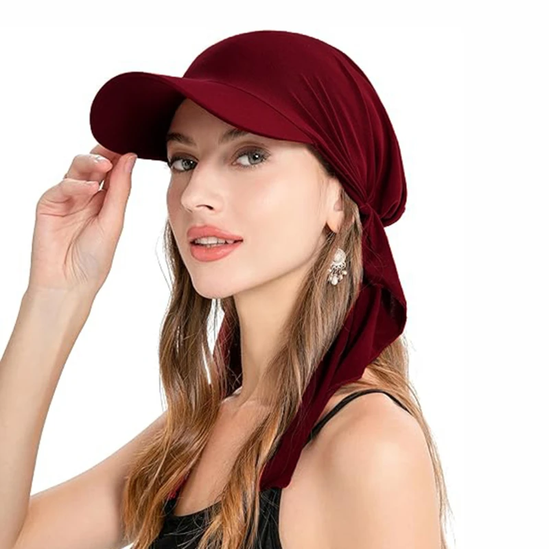 Women Hood Multi-color Casual Ethnic Sunshade Baseball Cap​ Bottom Hat Brim Headscarf Strap Curved Hat