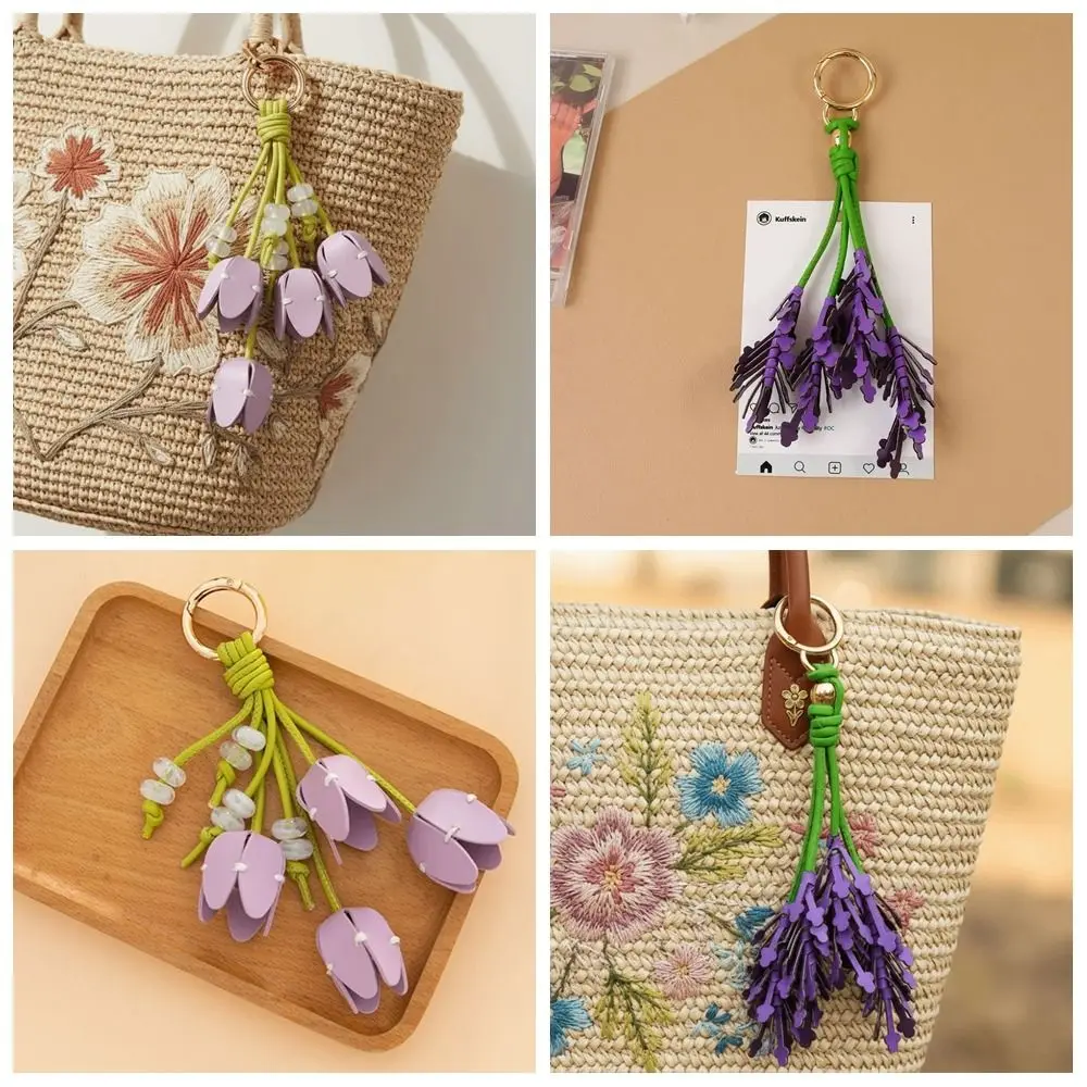 

Cute Hanger Flower Pu Leather Pendant Car Keyring Cartoon Leather Keychain Fashion Creative Bag Pendant Men