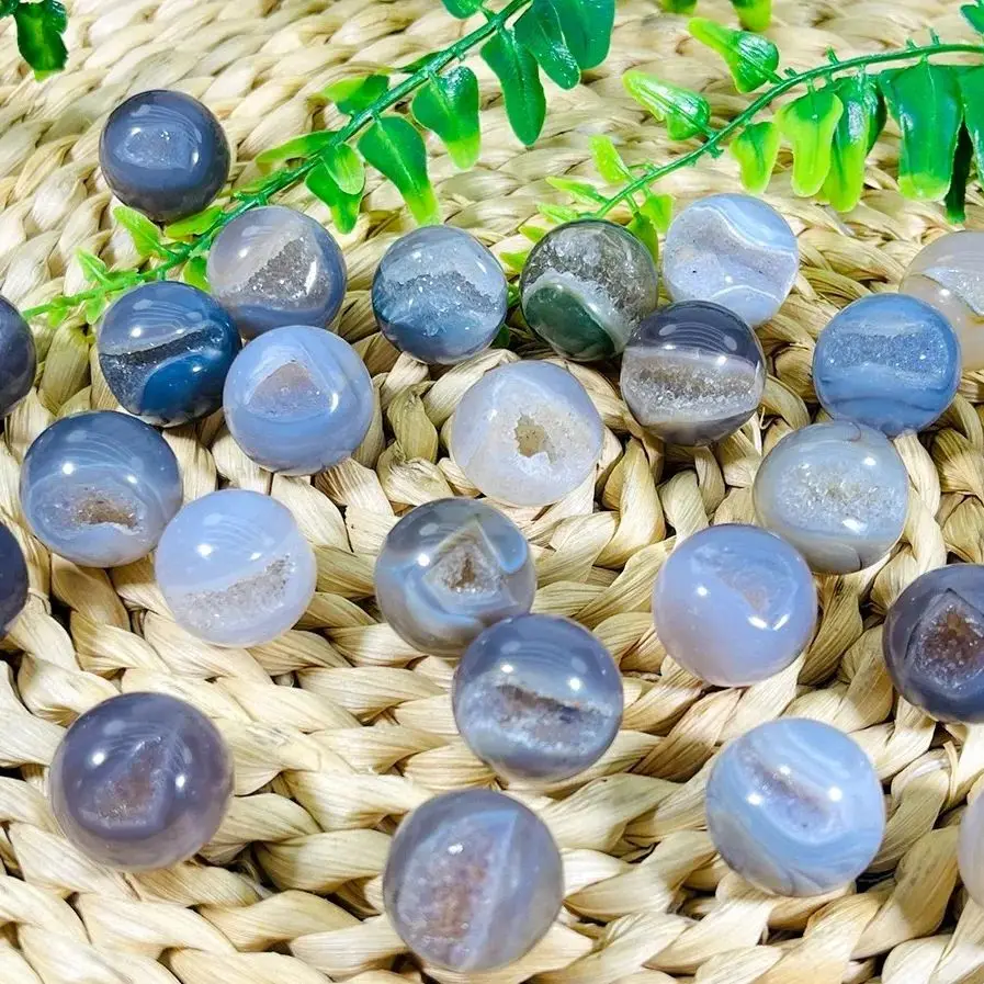 Natural Crystal Ball Smile Out Loud Agate Geode Sphere, Mini Sphere, Gemstone Decoration Ornament for DIY Jewelry Making