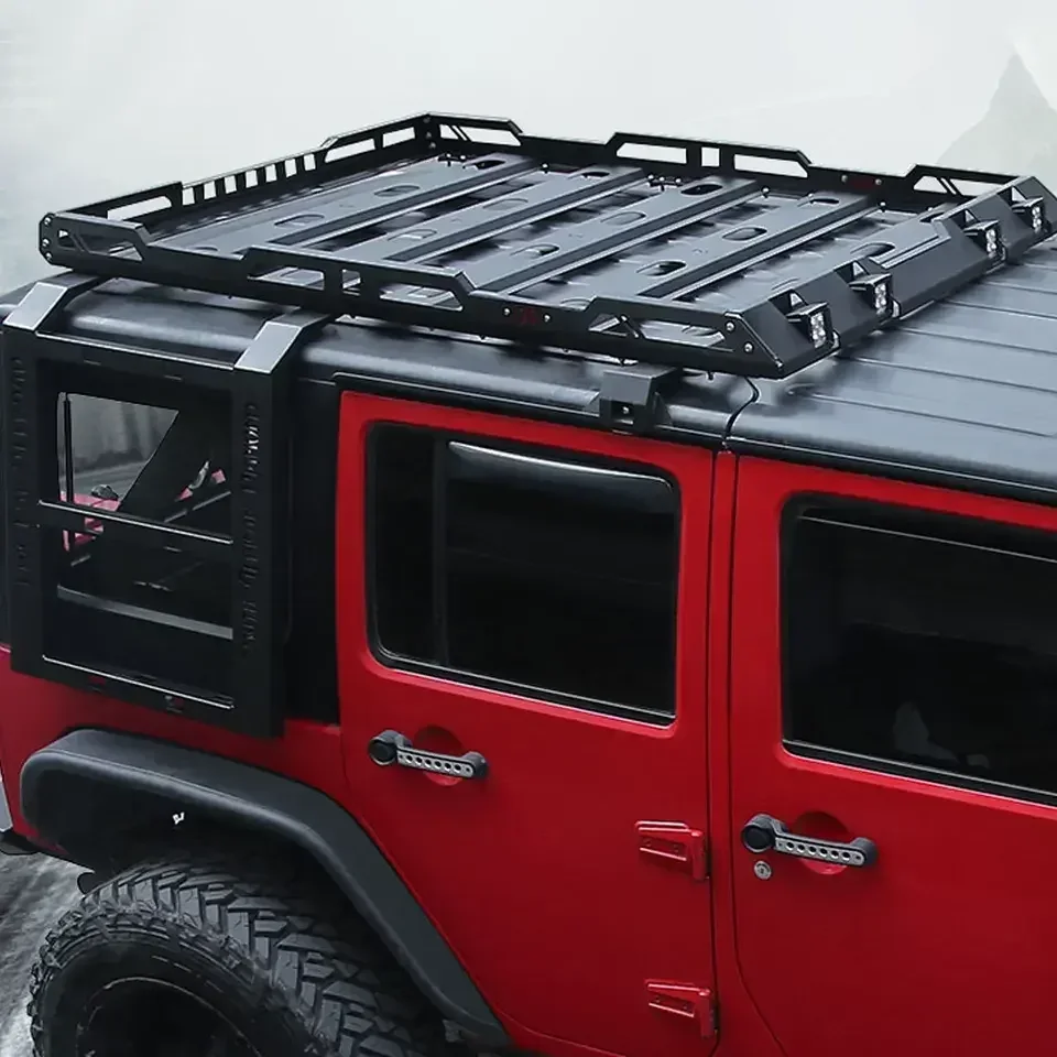 XDS4X4 Car Roof Rack With LED Light Ladder Luggage Rack Mount Kit Cargo Basket For Wrangler JK JKU JL Gladiator