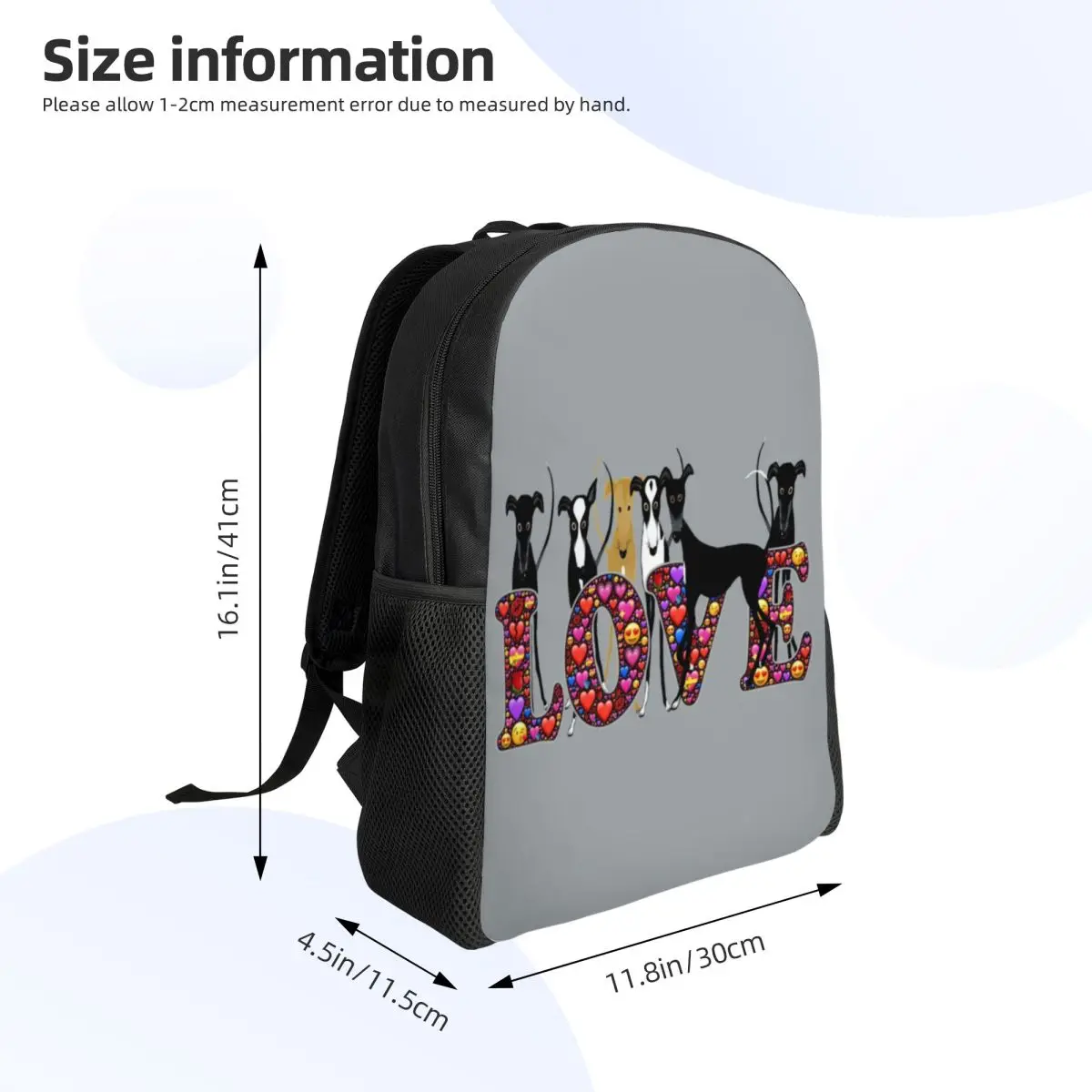 3D Print Love Hounds Mochila para meninos e meninas, Greyhound Whippet Sighthound Dog, Sacos de viagem da escola universitária, Bookbag 15 "Laptop