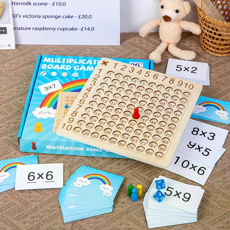 99のかけ算ボードゲーム 木製モンテッソーリ子供向け学習教育玩具 数学計算百マス板 インタラクティブ思考