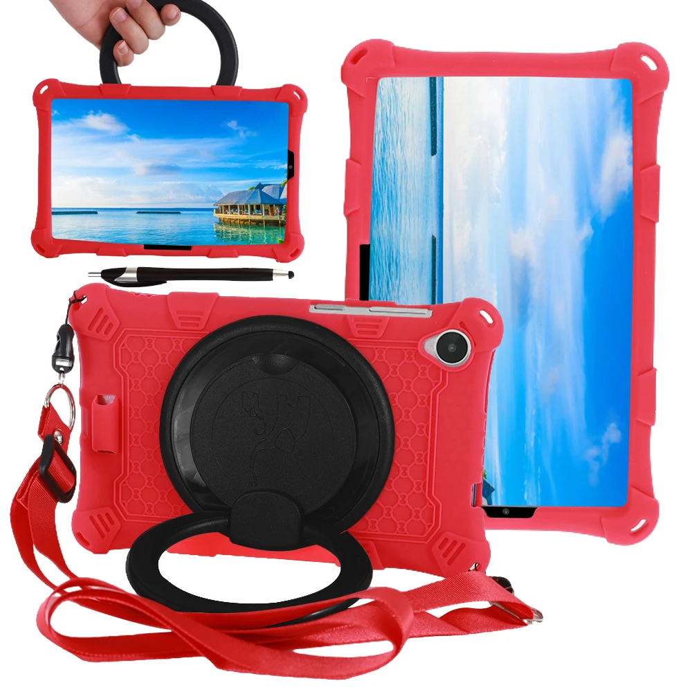 Rotating Stand Case Universal For Lenovo Tab M8 HD FHD 4th Gen TB8505F 8705F 300FU 300XU Soft Silicone Cover With Shoulder Strap