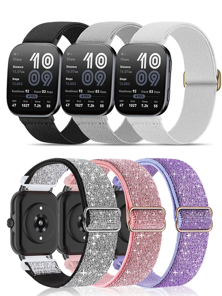 20mm/22mm Elastic strap For Amazfit gts 4-3-2-2e-mini/GTR 4/3 Pro Shiny Nylon band Amazfit Bip 6/5 Balance/GTS/GTR 4-3-2 straps