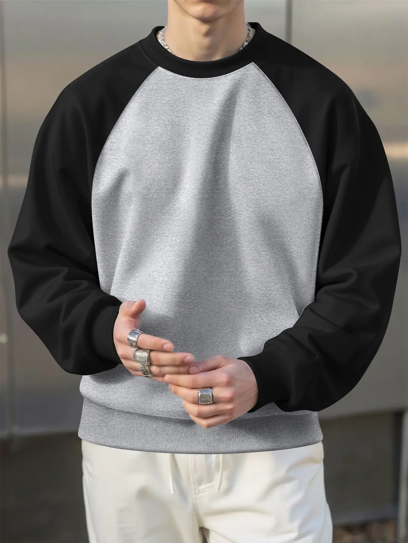 Men's spring and autumn round neck hoodie casual sports running fitness solid color versatile fashionable and trendy  top