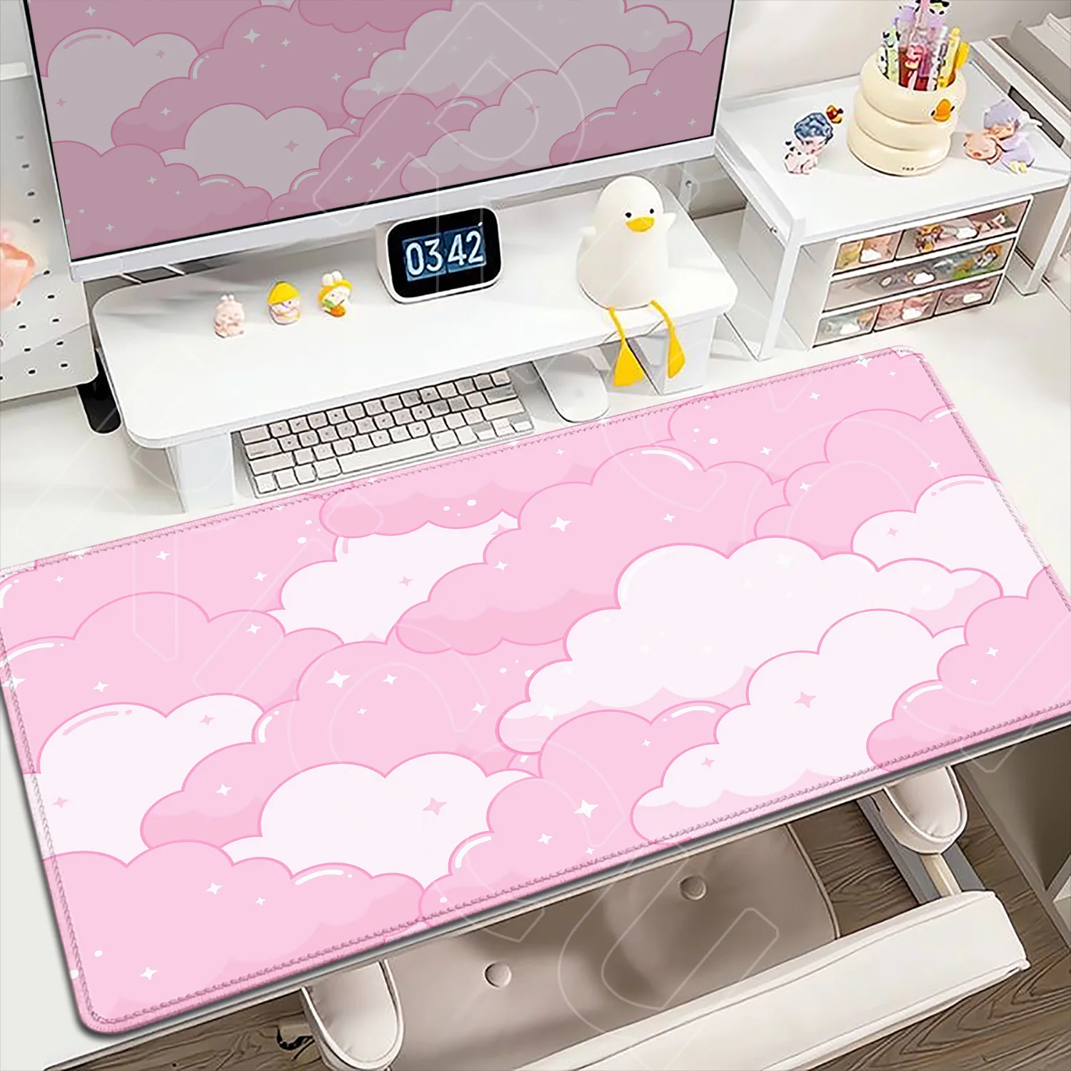 

90x40cm Rubber Mouse Pad Lock Edge Thicken Keyboard Pad Pink Cloud Gamer Big Deskmat Gaming Accessories Non-slip Tapis De Souris