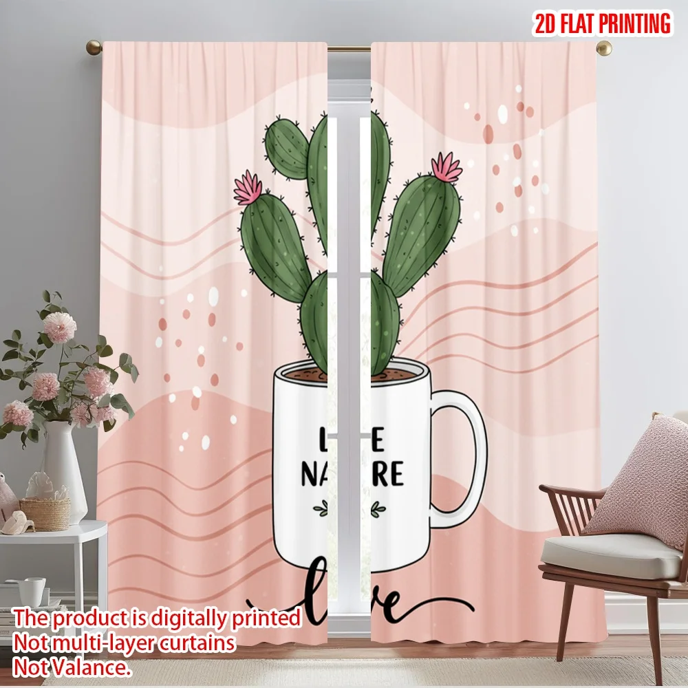 

2pcs 2D flat printing Party Window Curtains Love Nature Cactus Polyester Without Electricity 0 for Home & Party Decoration