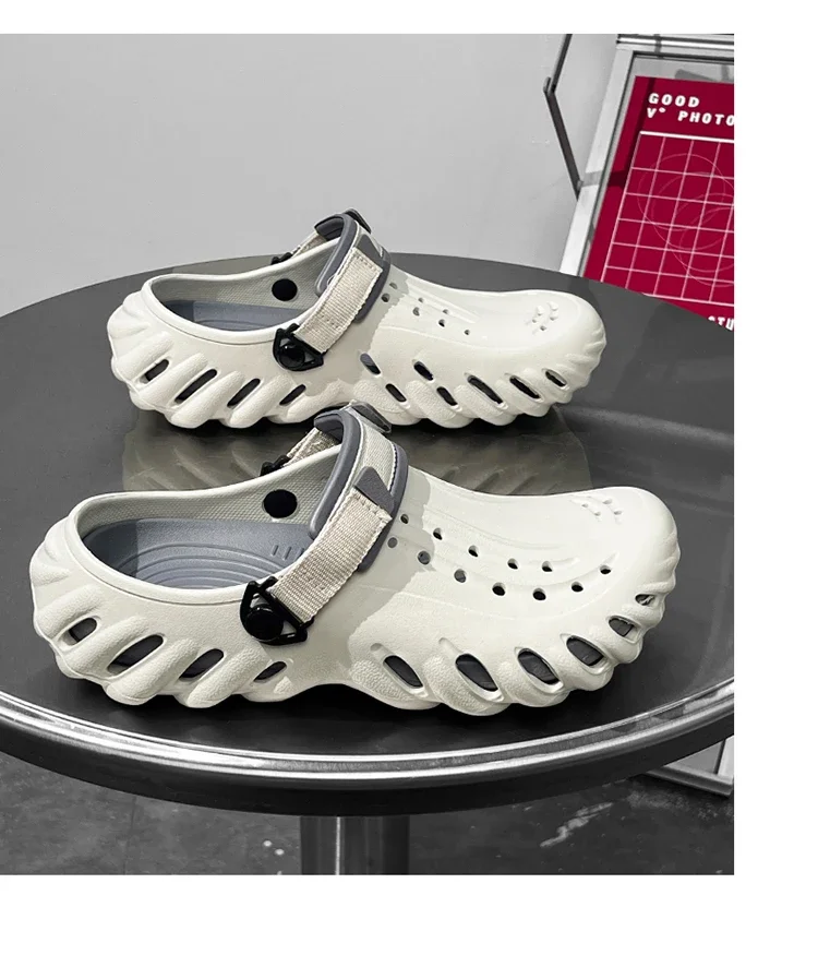 Marken-Herren-Slipper – Weiche und bequeme perforierte Outdoor-Schuhe, wasserdicht, höhenerhöhend, coole EVA-Fahrschuhe – Detail 8