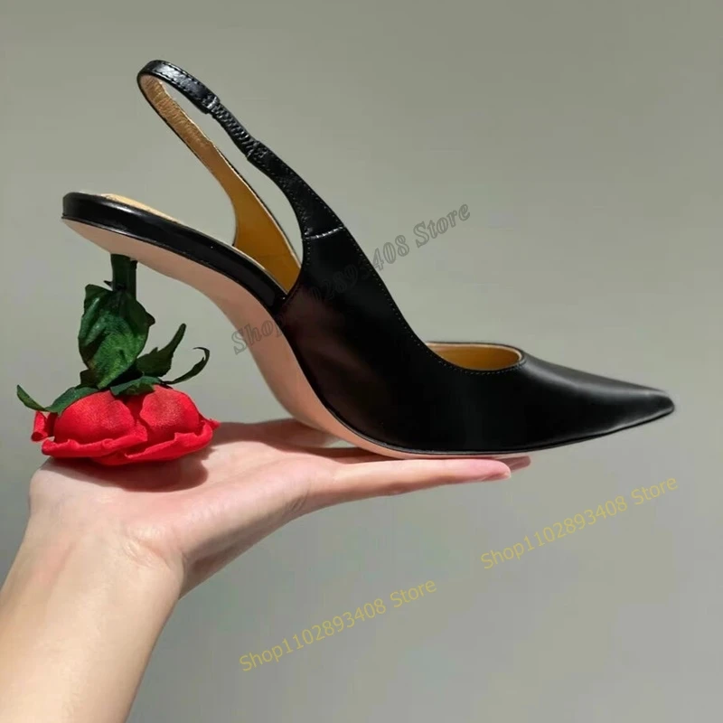 Rose Strange Style Heels Elastic Band Pumps  Pointed Toe Back Strap Women Shoes Stilettos High Heel 2023 Sexy Zapatillas Mujer