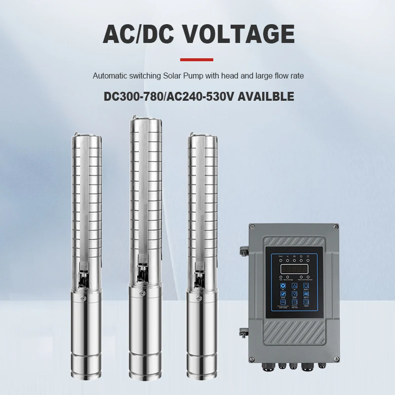 5500W 2-inch 205m AC/DC Automatic Controller Solar Stainless Steel Deep Well Pump for Agricultural Irrigation
