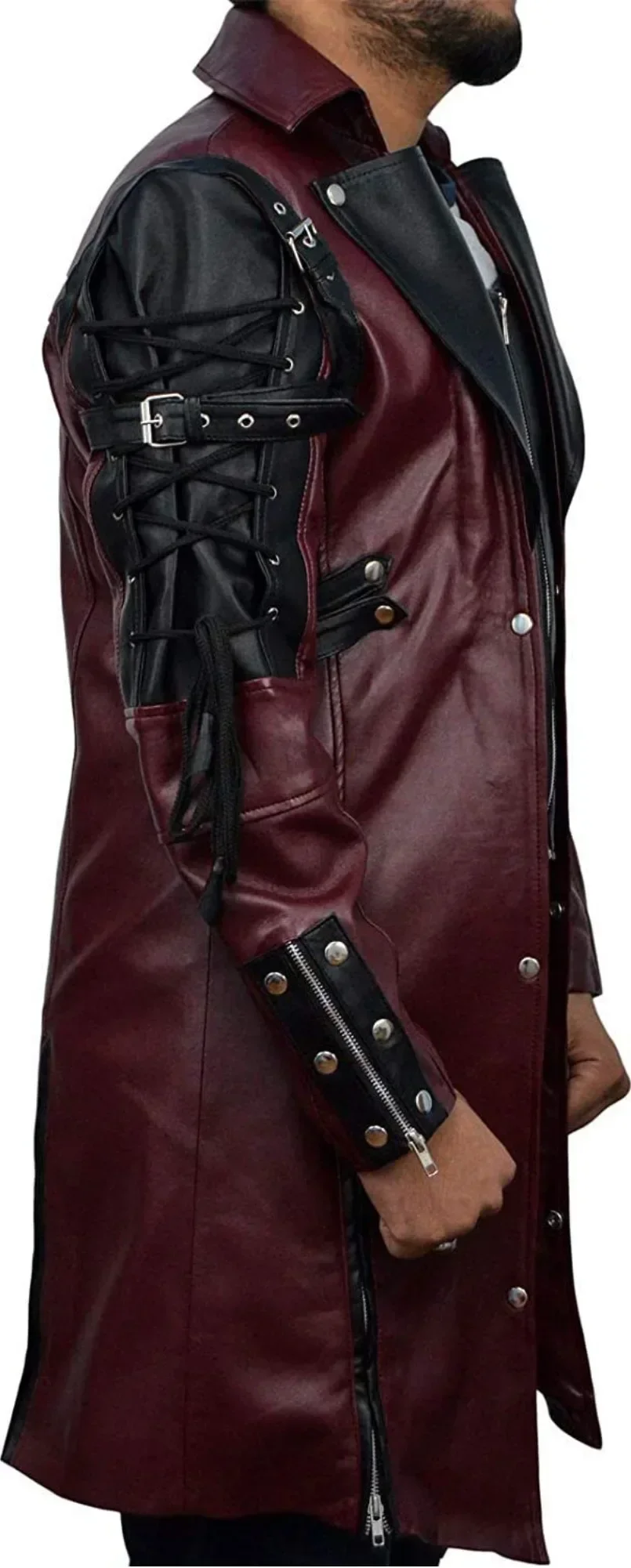 2023 Autumn/Winter New Mid Length Leather Coat Men's Punk Gothic Leather Coat